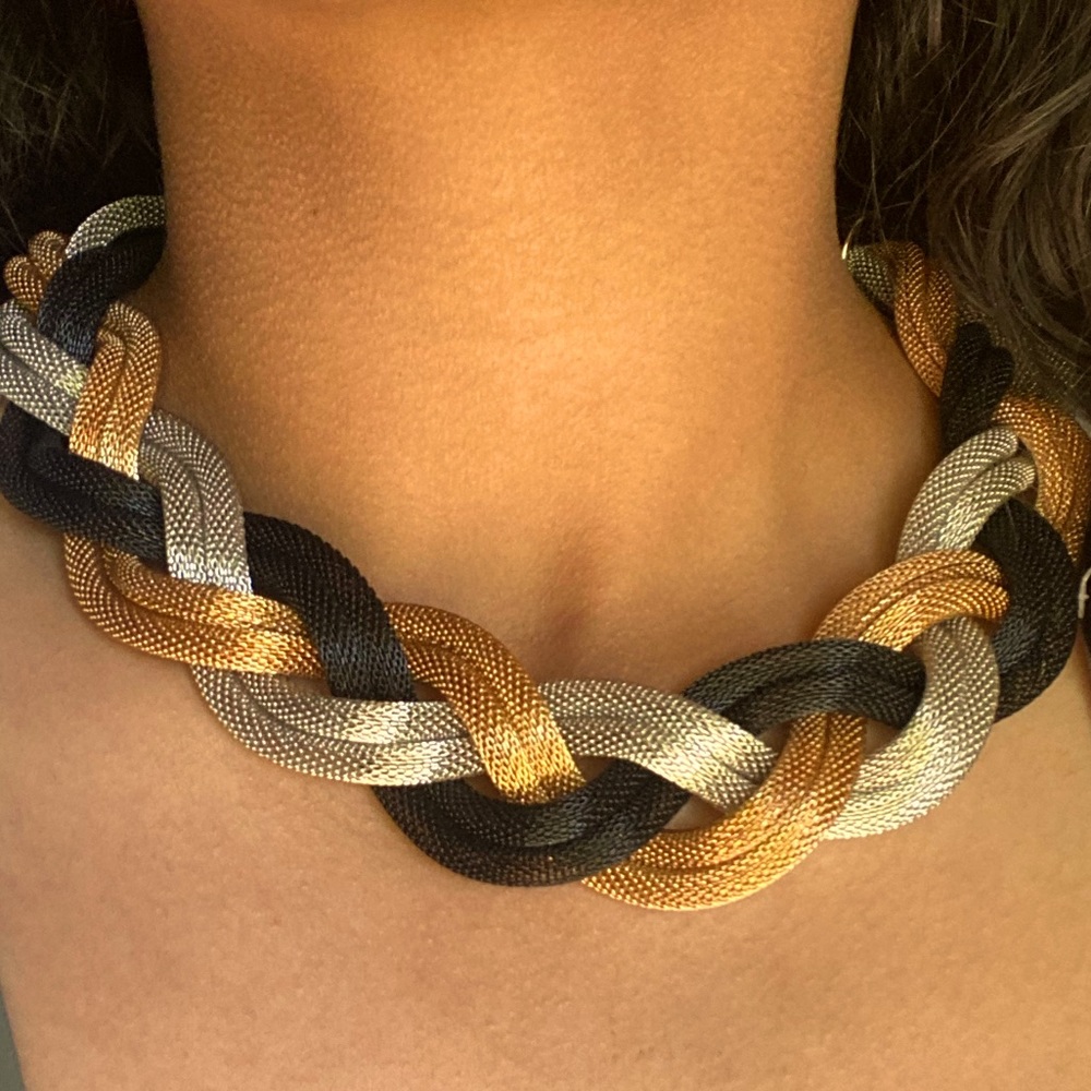 Gold, Silver, Black Necklace for sale!
